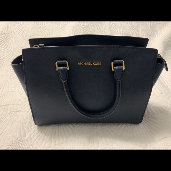 Selma Medium Saffiano Leather Satchel (Navy Blue) - Picture 3 of 10